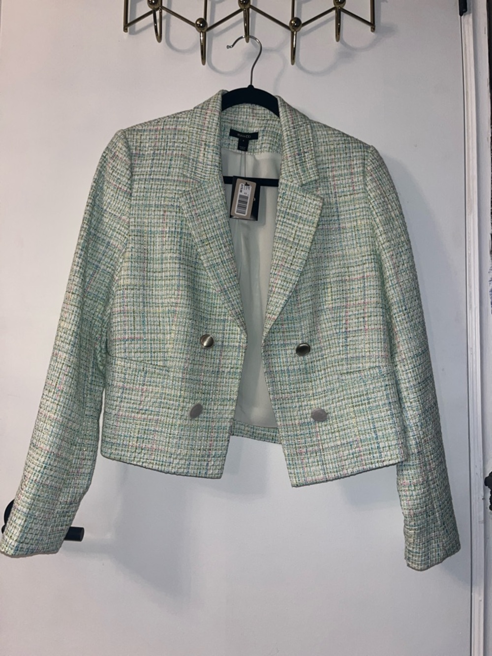 RW&CO. Pastel Mint Tweed Cropped Blazer